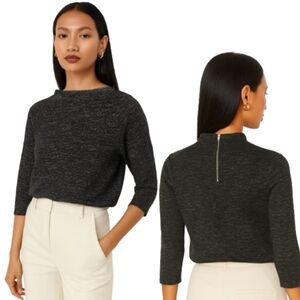 W5 Crop Stand Up Collar Zipper Back Sweatshirt Top Black Gray Medium